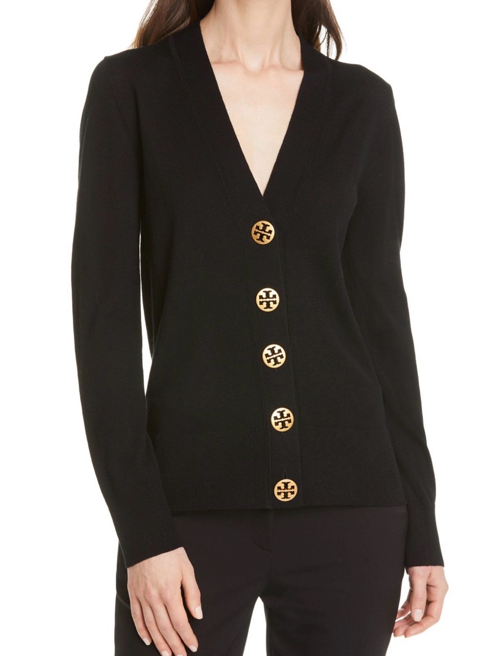 Tory Burch Black V-Neck Button-Front Cardigan Simone